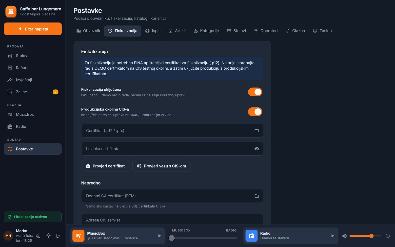 Postavke fiskalizacije