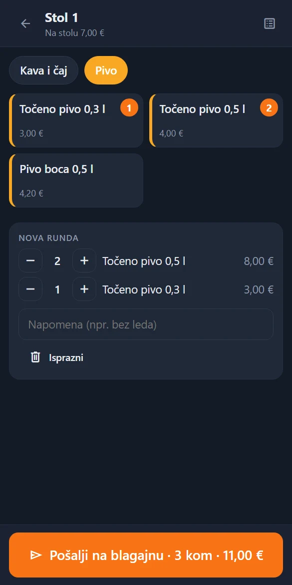 Mobilni konobar: runda za stol